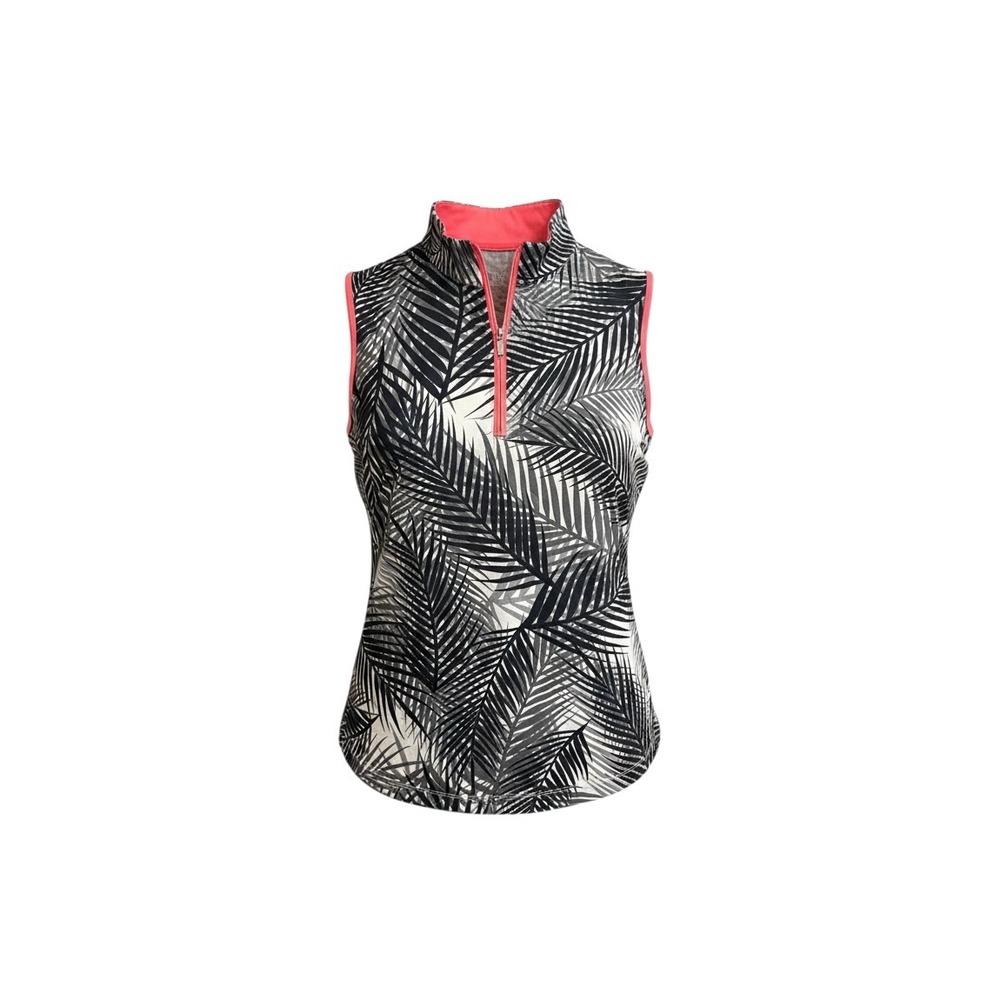 Tail White Label Womens Golf Top Palm Leaf Print Quarter Zip Sleeveless Large